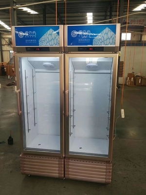 Fan Cooling Glass Door Display Freezer Golden Color