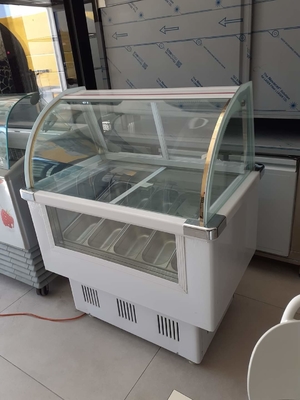 Commercial Ice Cream Showcase Freezer 6 Barrel 10 Tray Curved Glass