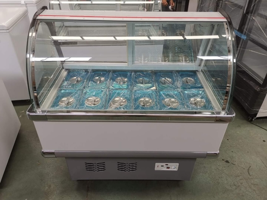 Commercial Ice Cream Showcase Freezer 6 Barrel 10 Tray Curved Glass
