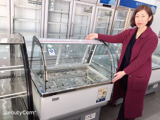 Commercial Ice Cream Showcase Freezer 6 Barrel 10 Tray Curved Glass