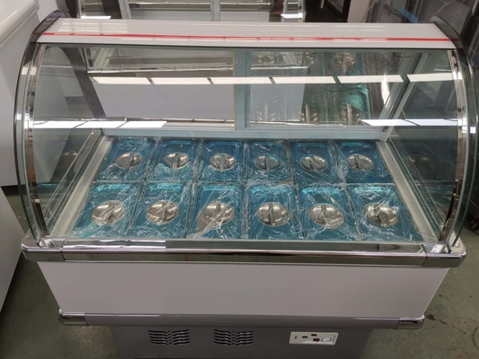 8 Barrel Commercial Ice Cream Freezer Dipping Cabinet 12 Tray Tempered Glass
